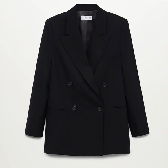 Black Tailored Double-Breasted Structured Suit Blazer - Picture 2 of 10